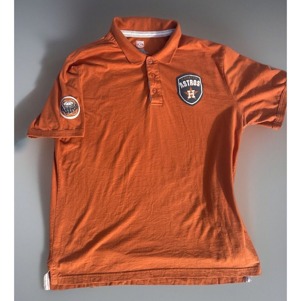 Retro Astros Polo XL Majestic Cooperstown Astrodome Patch Hou MLB Shirt EUC